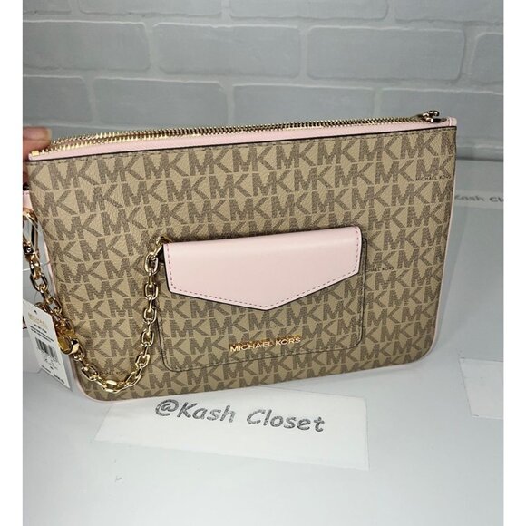 Michael Kors wristlet 2 in 1 wallet card case Jet Set Large Powder blush - Picture 2 of 8